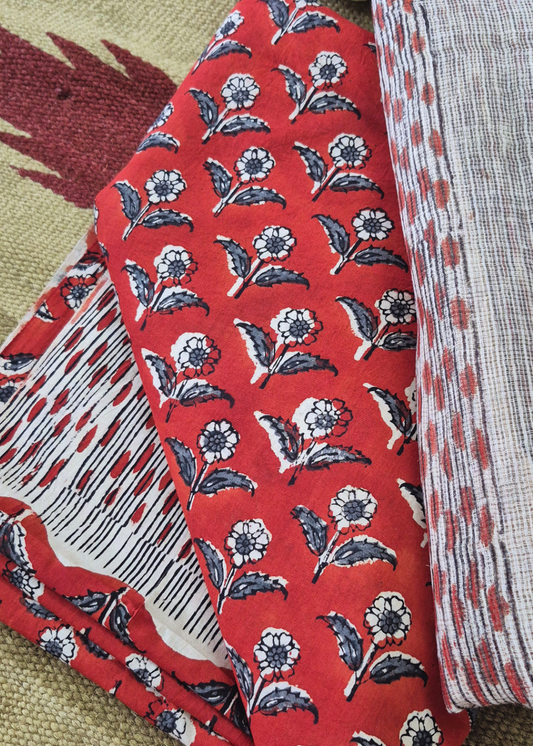 Authentic Bagru Cotton Unstitched Suit Set with Kota Doriya Dupatta