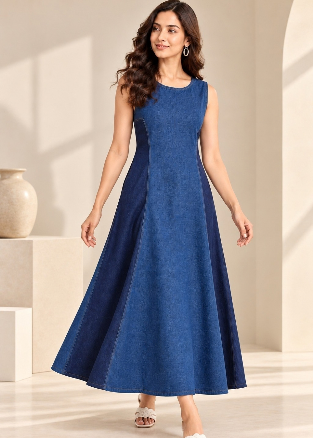 Cotton Denim Flex Blue Dress for Women