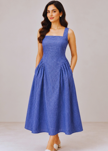 Cotton Blue Dress for Women