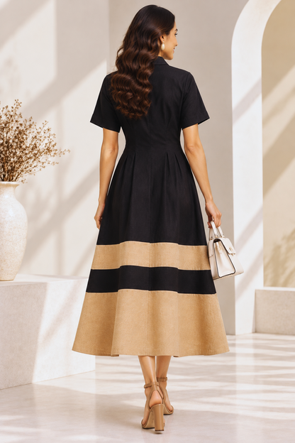 Flex Linen Slub Black Dress for Women