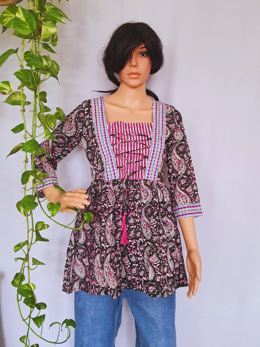 Pink Organic Cotton Frill Short Kurti