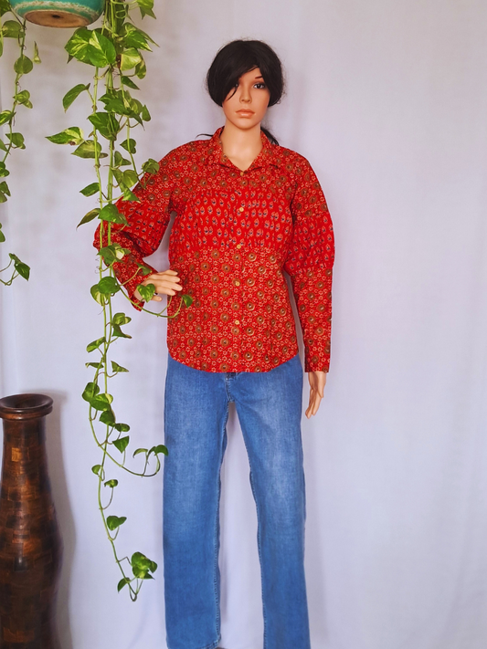 Red Designer Shirt Top For Jeans
