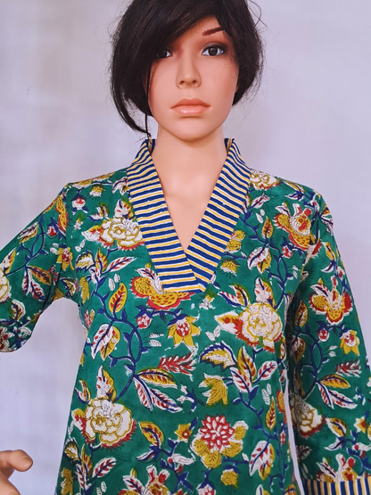 Green Floral Cotton Kurta Sets