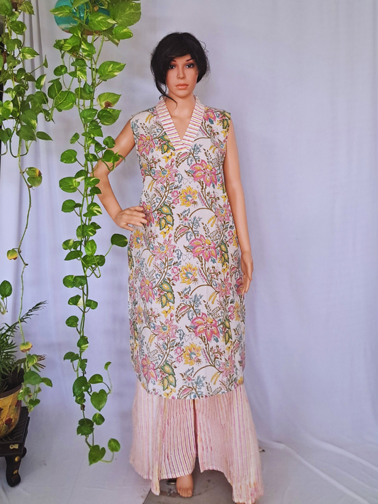 Pink Floral Cotton Kurta Sets