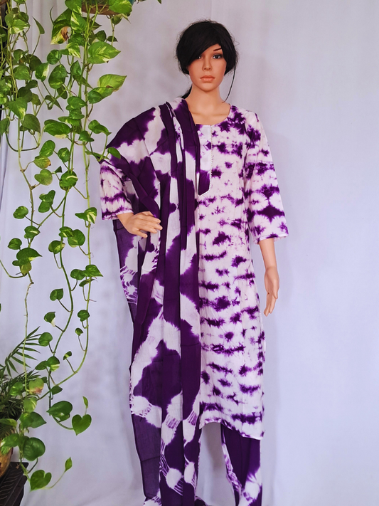 Violet Premium Cotton Kurta Pant & Dupatta Set