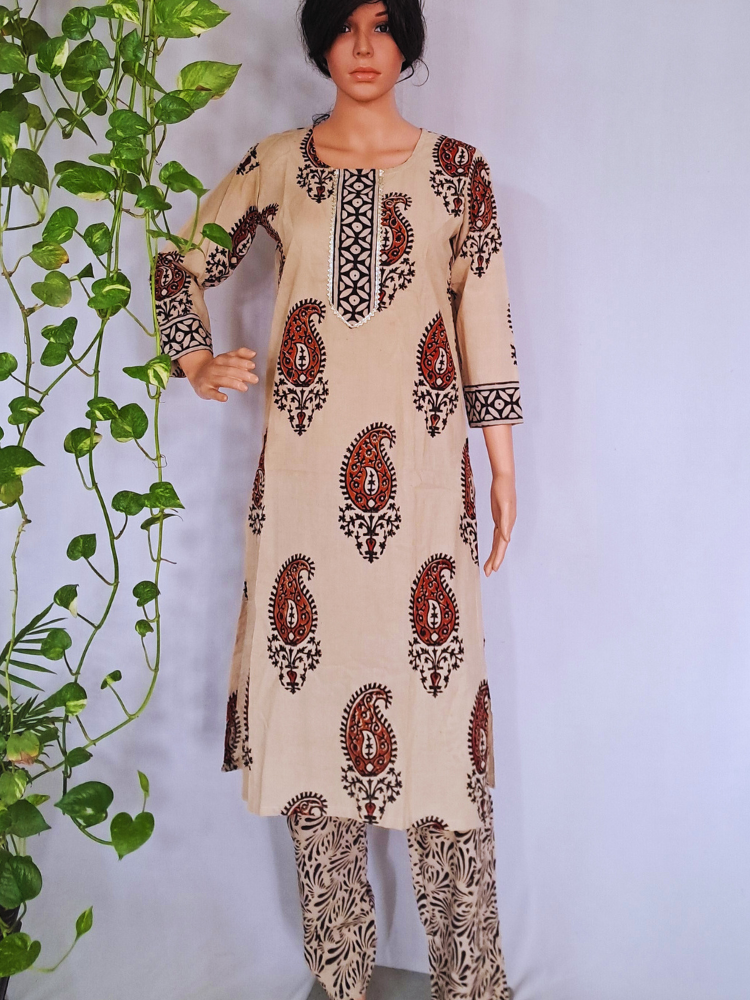Hand Block Premium Cotton Kurta Pant & Dupatta Set