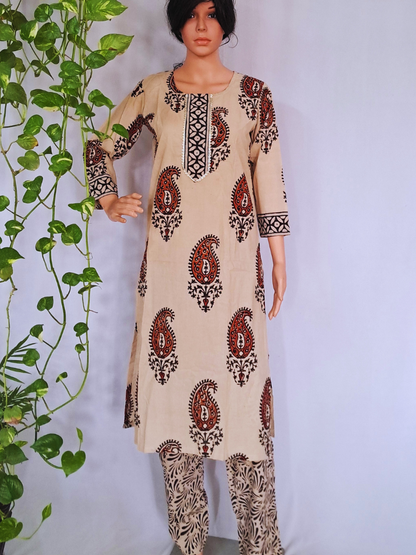 Hand Block Premium Cotton Kurta Pant & Dupatta Set