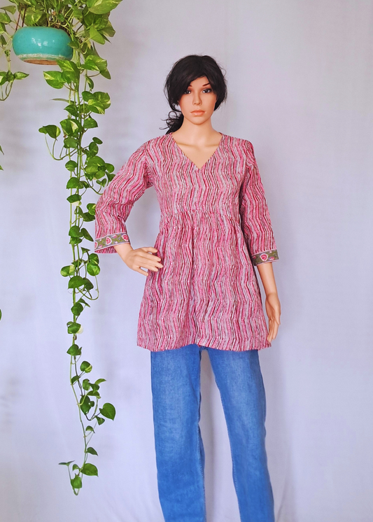 Pink Cotton Frill Short Kurti