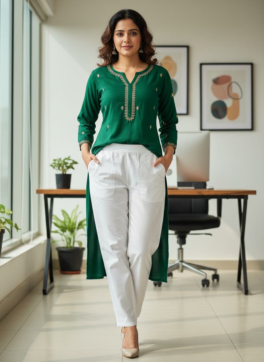 Everyday White Cotton Pant For Women