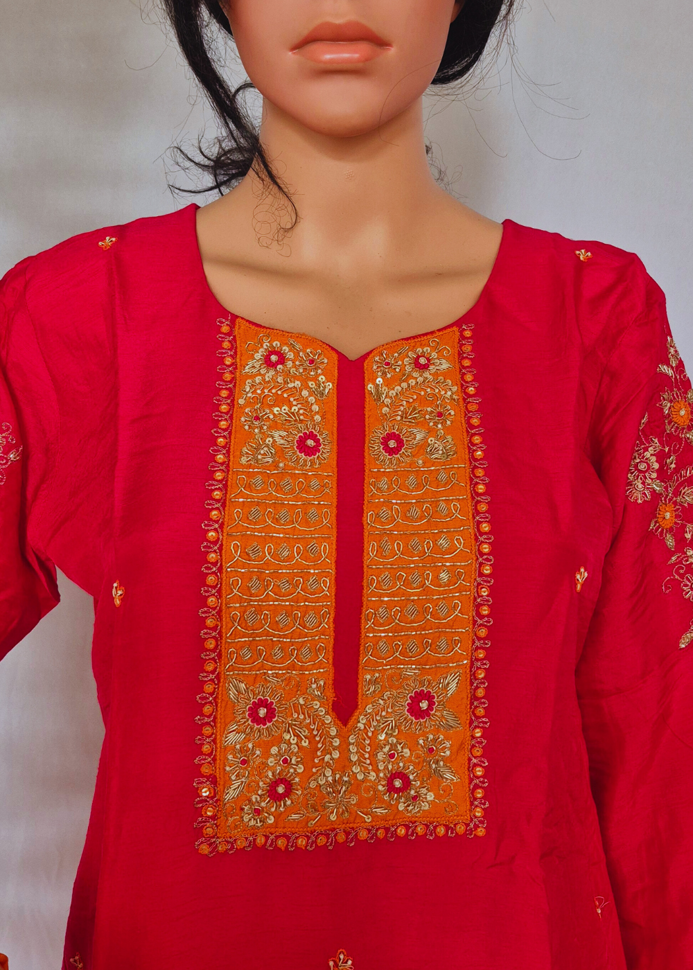 Pink Kurta Pant Dupatta Set With Hand Embroidery