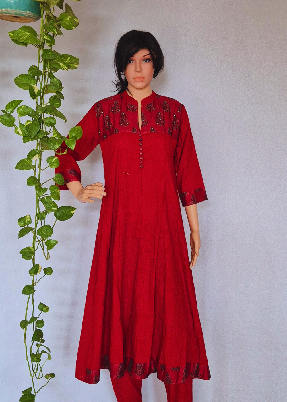 Maroon Anarkali Kurta Pant Dupatta Set