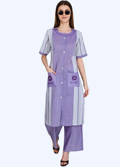 Lilak Kurta Plazo Set With Embroidery In Handloom Cotton