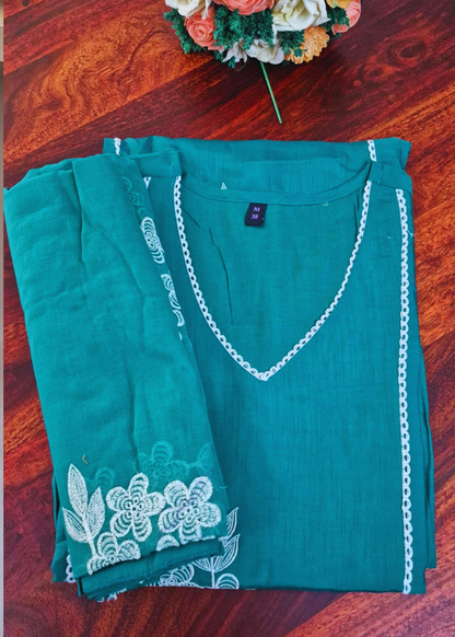Aarya Mul Chanderi Kurta, Pants & Dupatta Set
