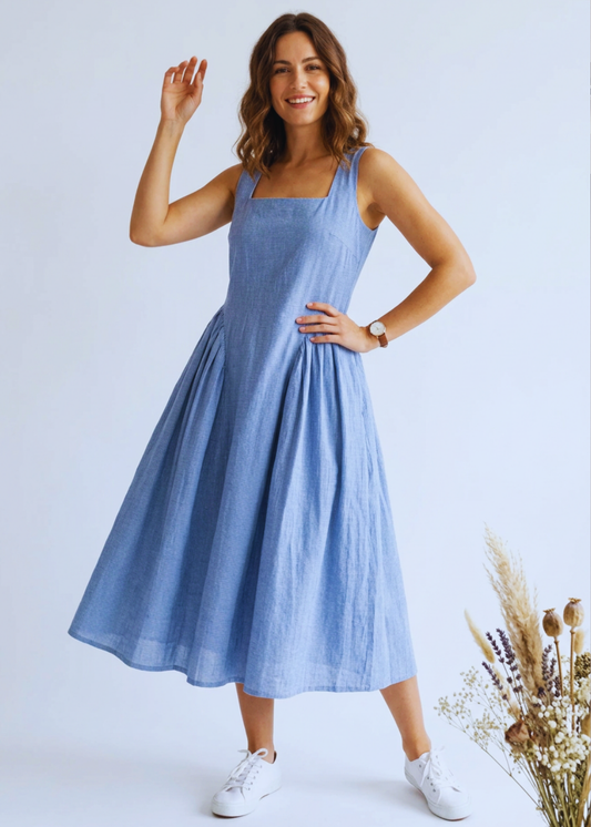 Cotton Blue Check Dress for Women