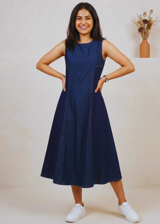Cotton Denim Flex Blue Dress for Women