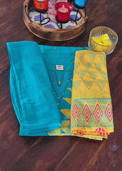 Jaya Jamdani Cotton Kurta, Pants & Dupatta Set