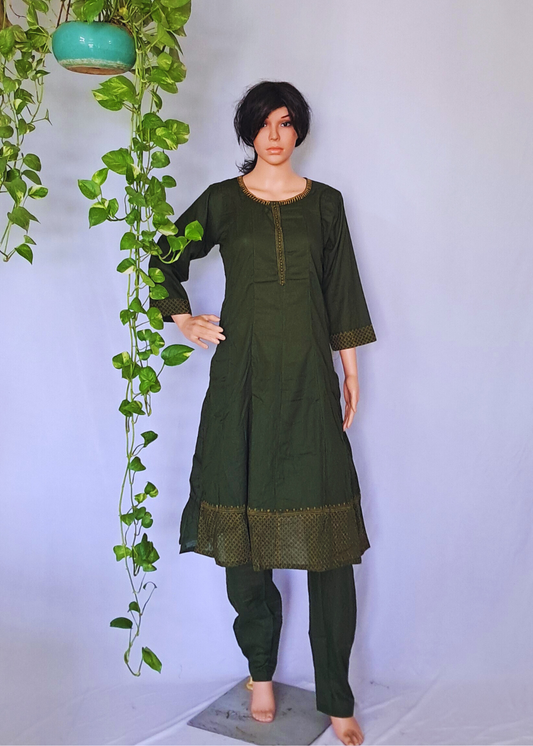 Green Muslin Flared Kurta Pant Sets