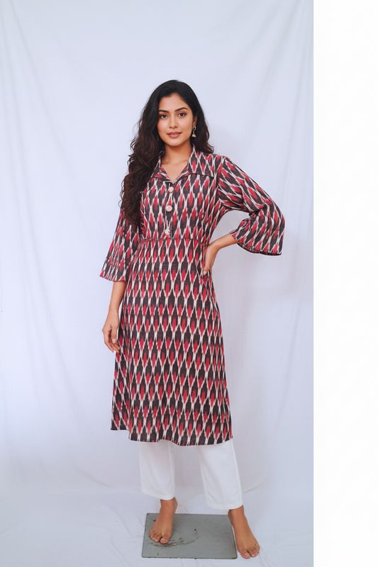 Ikat Collar Neck Cotton Kurta