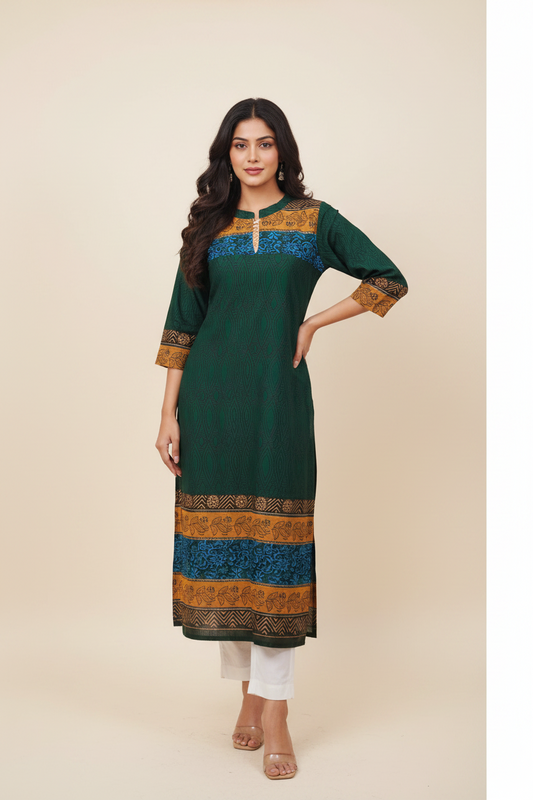 Green Handloom Cotton Kurta For Women