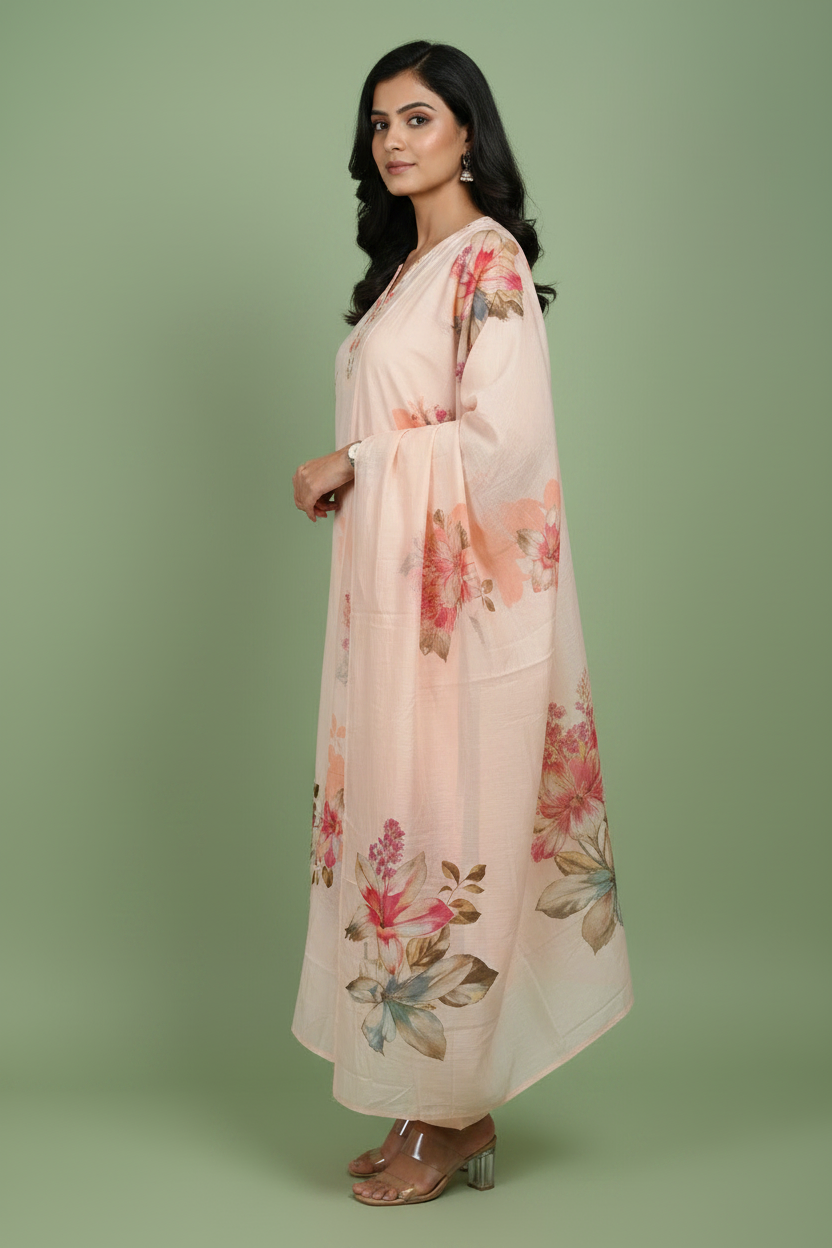 Muslin Peach Kurta, Pants &  Dupatta set