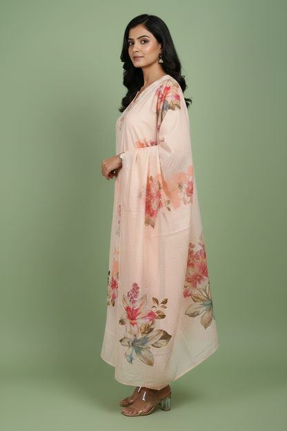 Muslin Peach Kurta, Pants &  Dupatta set
