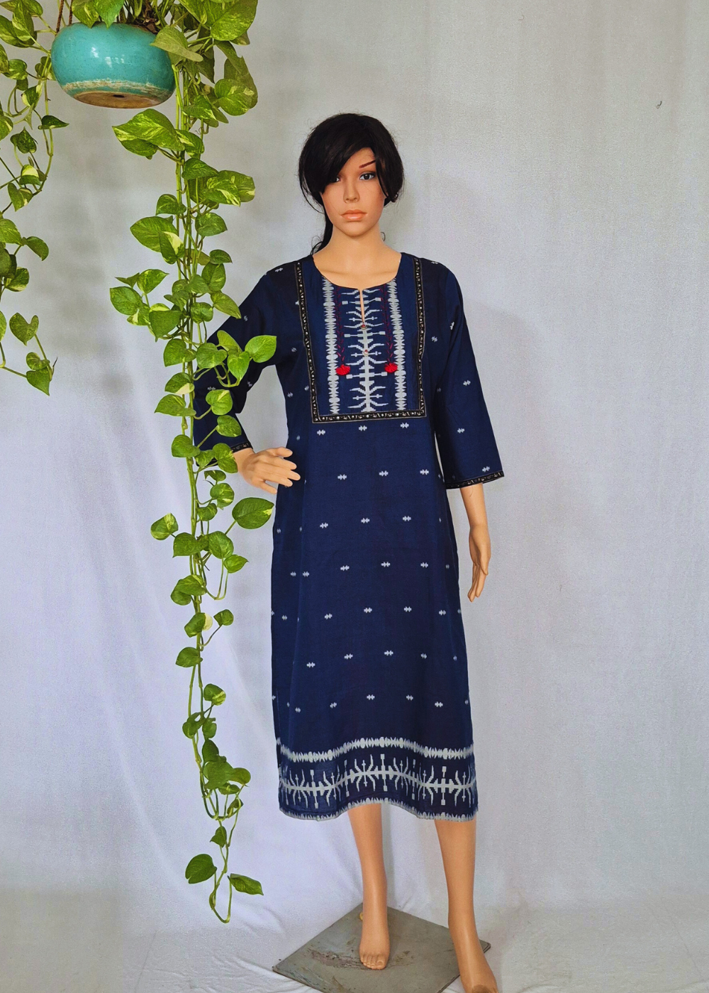 Handloom Navy Blue Cotton Kurta