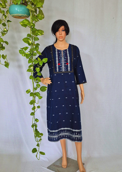 Handloom Navy Blue Cotton Kurta