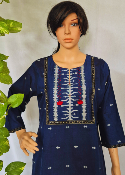 Handloom Navy Blue Cotton Kurta