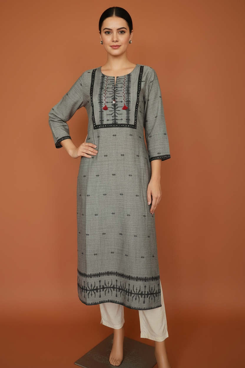 Handloom Grey Cotton Kurta