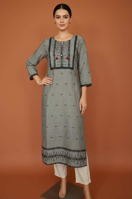 Handloom Grey Cotton Kurta