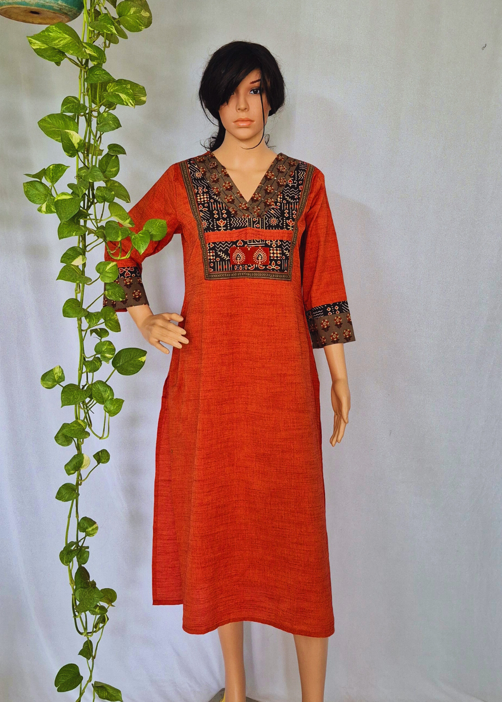 Handloom Saffron Cotton Kurta
