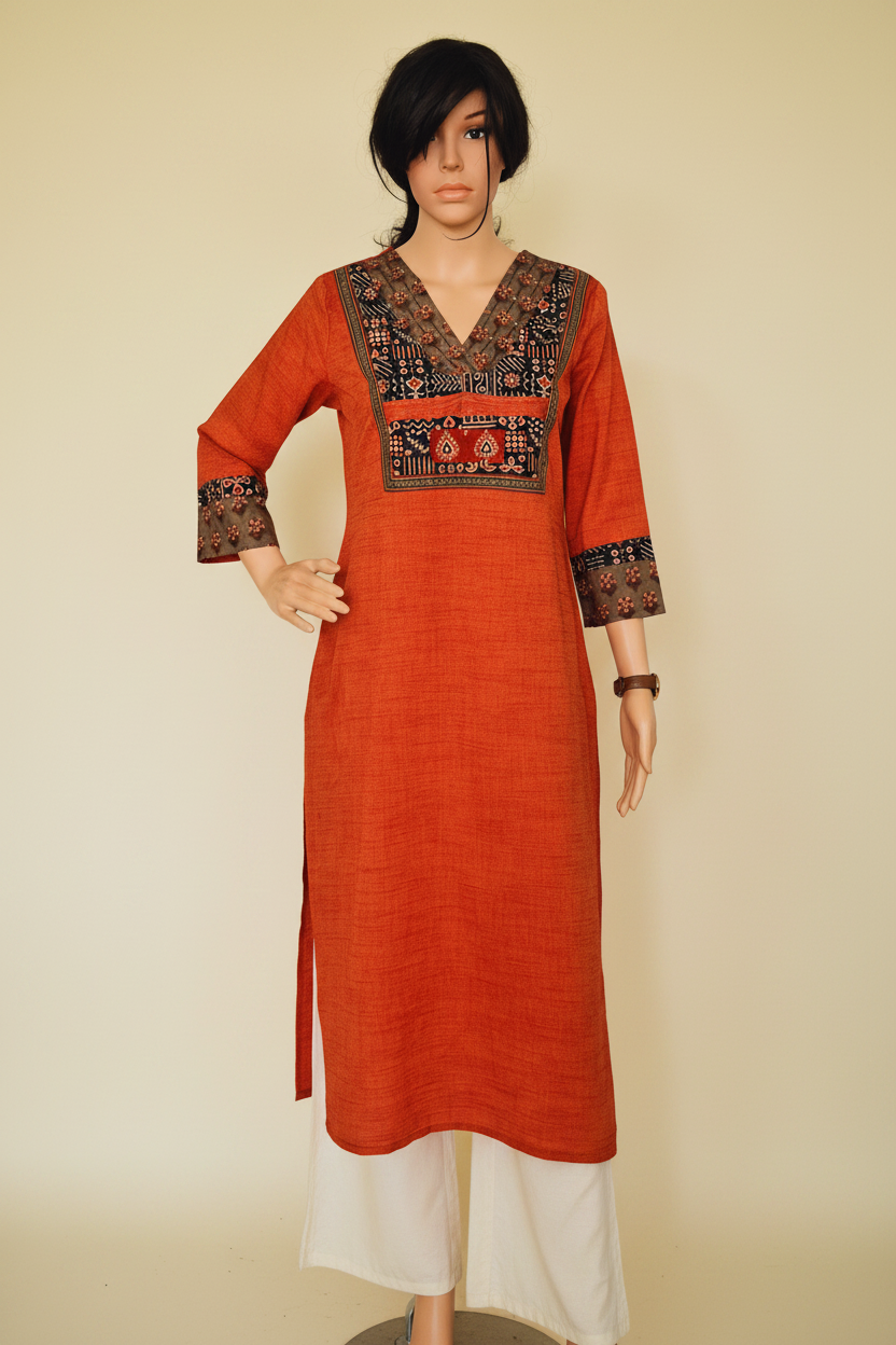 Handloom Saffron Cotton Kurta