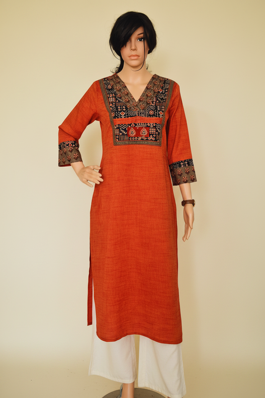 Handloom Saffron Cotton Kurta