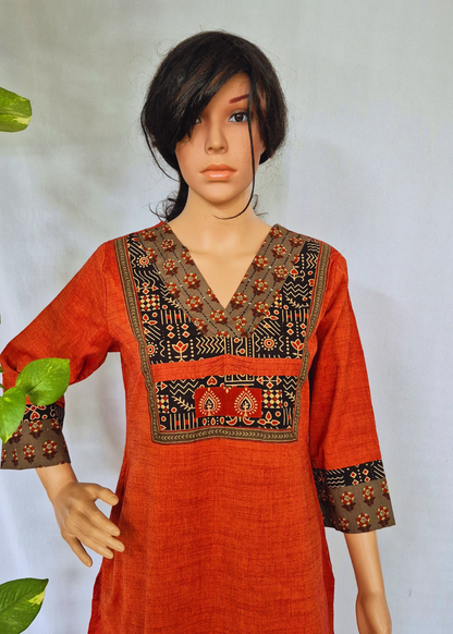 Handloom Saffron Cotton Kurta
