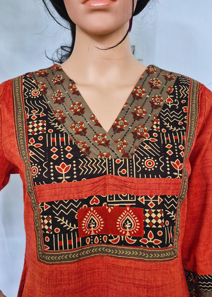 Handloom Saffron Cotton Kurta