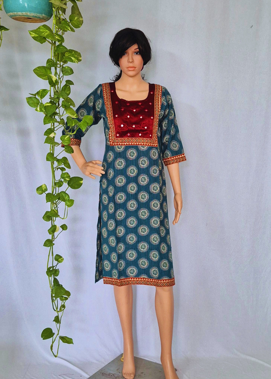 Ajarakh Handblock Blue Cotton Kurti
