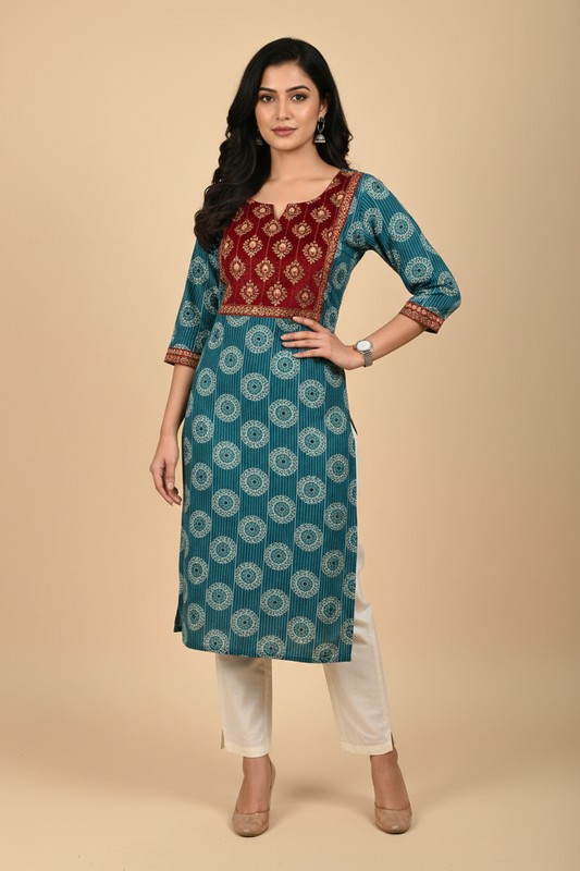 Ajarakh Handblock Blue Cotton Kurti