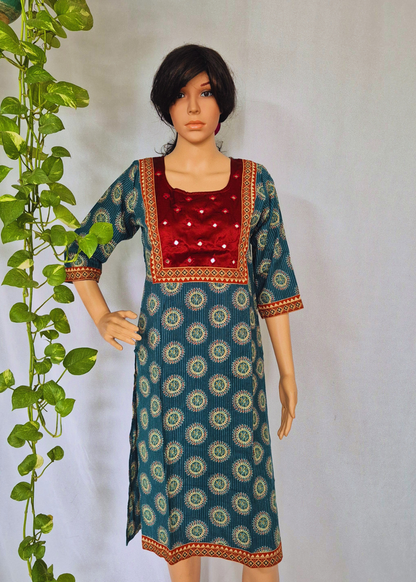 Ajarakh Handblock Blue Cotton Kurti