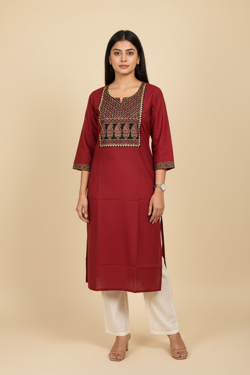 Ajrakh Maroon Cotton Kurta