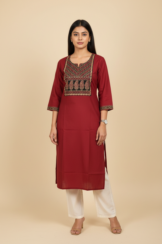Ajrakh Maroon Cotton Kurta