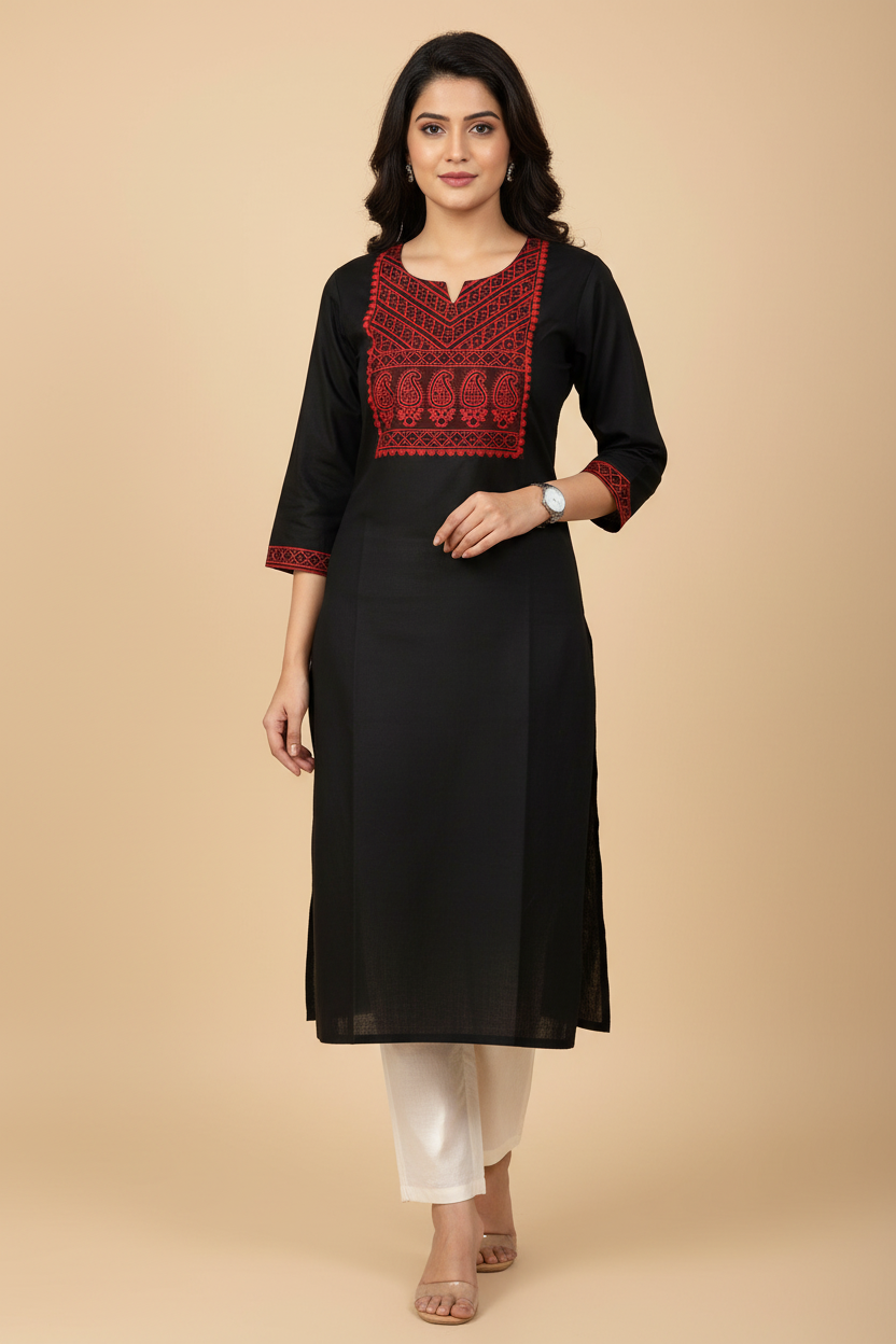 Ajrakh Black Cotton Kurta