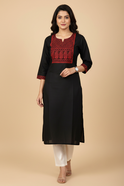 Ajrakh Black Cotton Kurta