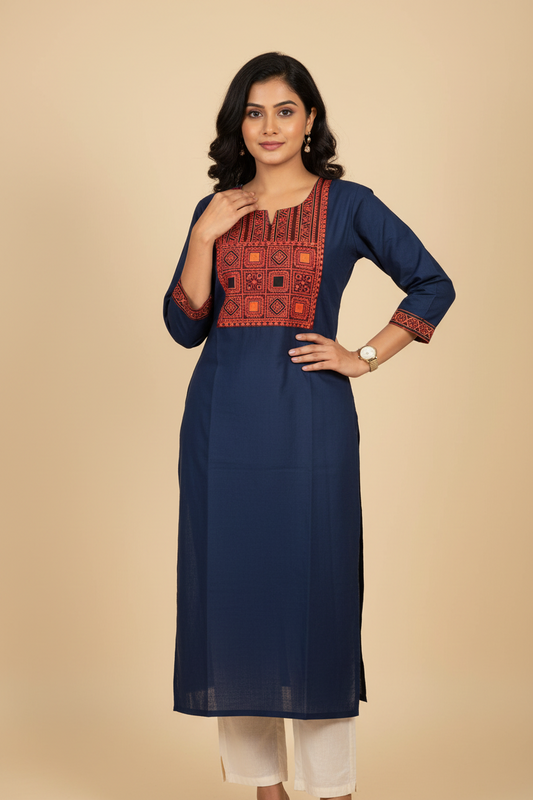 Ajrakh Ocean Blue Cotton Kurta