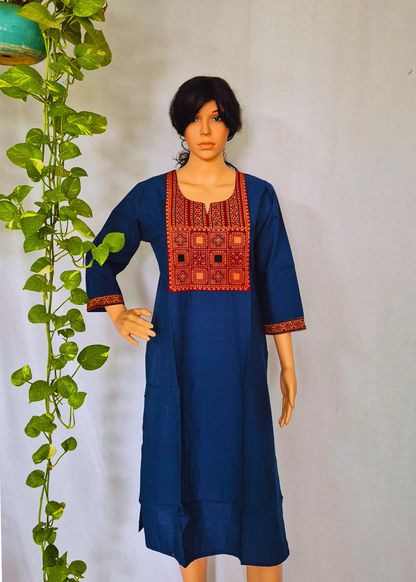 Ajrakh Ocean Blue Cotton Kurta
