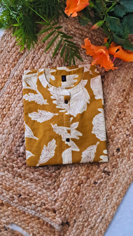 Yellow Botanical Print Short Kurti