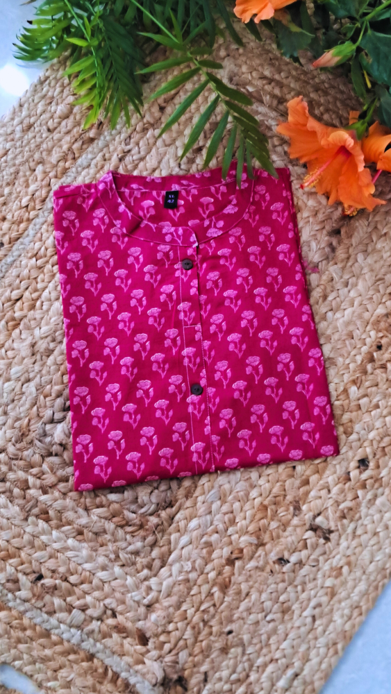Magenta Floral Print Short Kurti