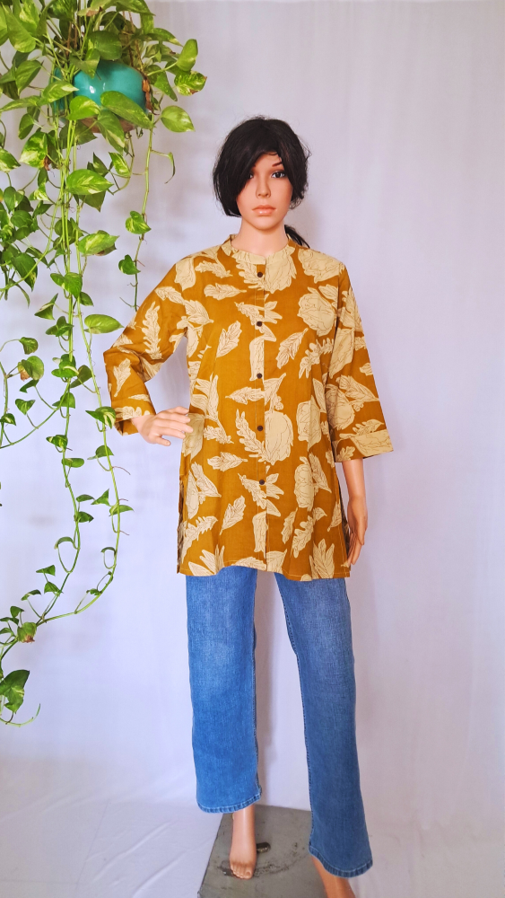 Yellow Botanical Print Short Kurti