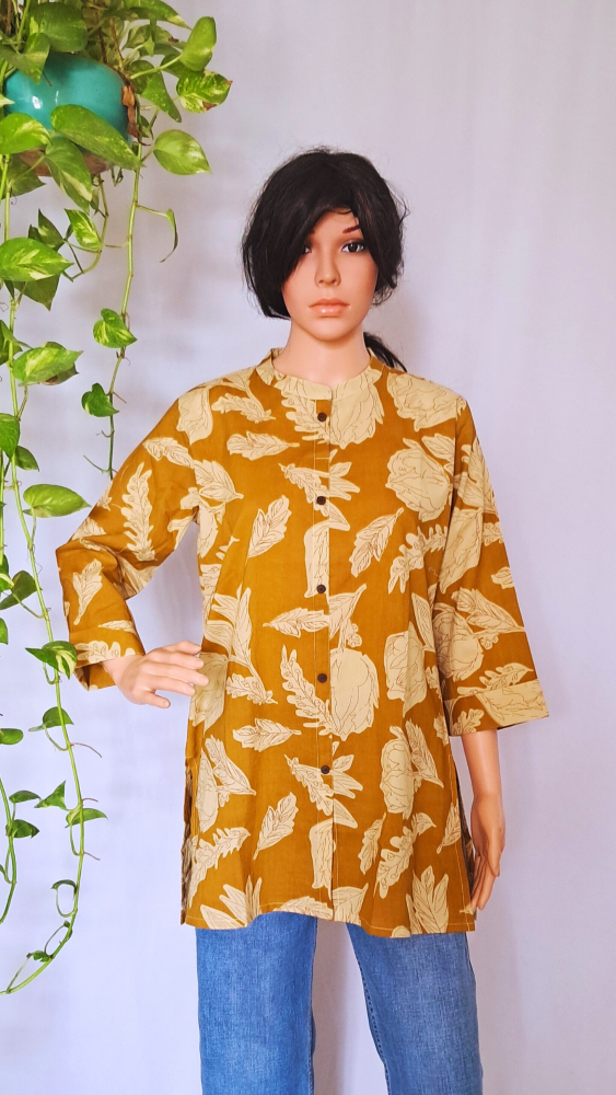 Yellow Botanical Print Short Kurti