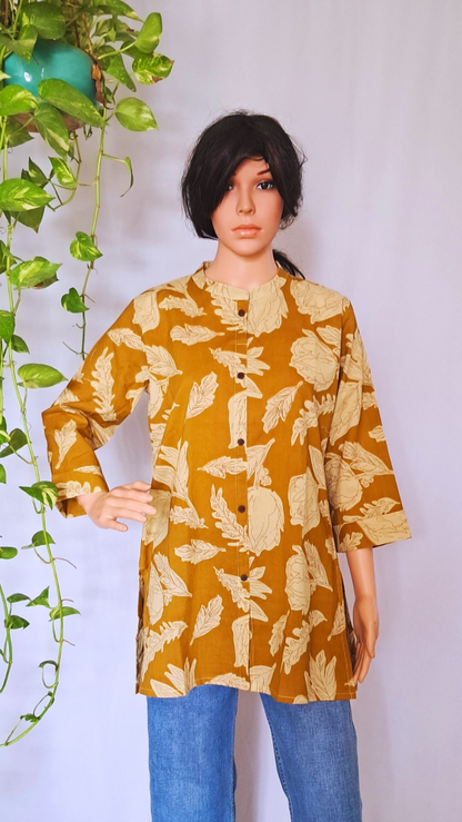 Yellow Botanical Print Short Kurti