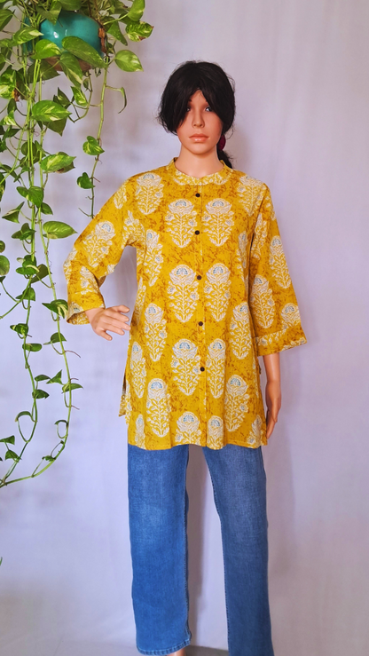 Yellow Floral Short Kurti